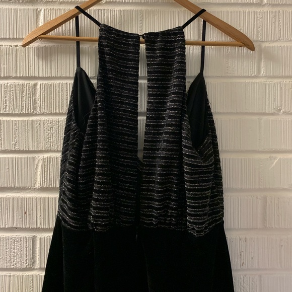 Velvet Mini Dress by LUSH Black with Silver Tinsel Metallic Sparkle Stripe M - Picture 6 of 7